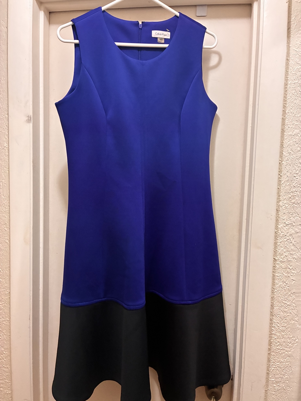 Calvin Klein Sleeveless Colorblock Fit & Flare Dress in Royal Blue and Black